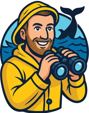The B2B Whale Hunting Chronicles mascot, a whale hunter with binoculars